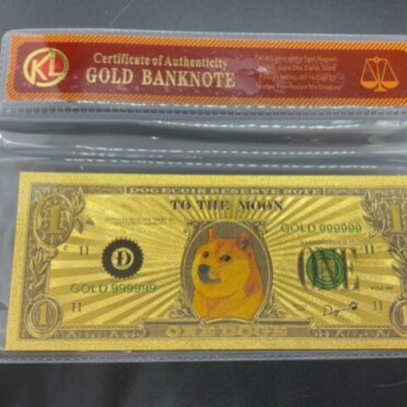 Dogecoin Dollar Gold Banknote Certificate Bill Crypto Souvenir One Doge - Picture 2 of 7
